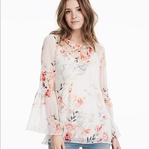 WHBM White & Pink Floral Print Blouse.